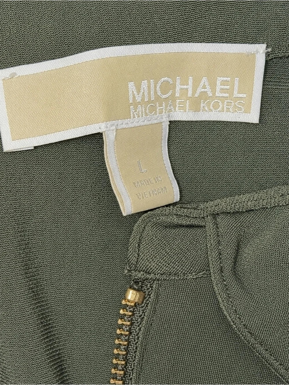 Michael Kors Sleeveless Utility Jumpsuit in Olive Green with Gold Hardware Large